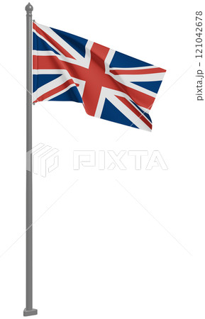 イギリスのはためく国旗の3Dイラスト(正面) イギリスのはためく国旗の3Dイラスト(正面) 121042678