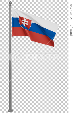 3D illustration of the fluttering flag of the Slovak Republic (front view) 3D illustration of the fluttering flag of the Slovak Republic (front view) 121042690