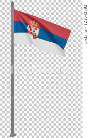 3D illustration of the fluttering flag of the Republic of Serbia (front view) 121042692