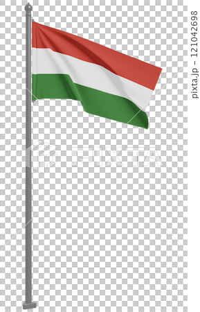 3D illustration of Hungarian fluttering flag (front view) 3D illustration of Hungarian fluttering flag (front view) 121042698