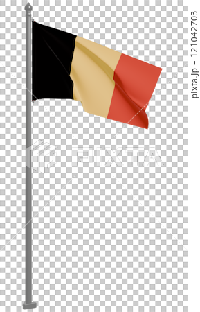 3D illustration of the waving flag of the Kingdom of Belgium (front view) 3D illustration of the waving flag of the Kingdom of Belgium (front view) 121042703