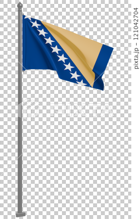 3D illustration of the fluttering flag of Bosnia and Herzegovina (front view) 121042704
