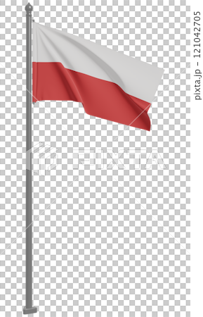 飄揚的波蘭共和國國旗 3D 插圖(前視圖) 飄揚的波蘭共和國國旗 3D 插圖(前視圖) 121042705