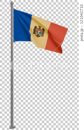 3D illustration of the fluttering flag of the Republic of Moldova (front view) 121042710