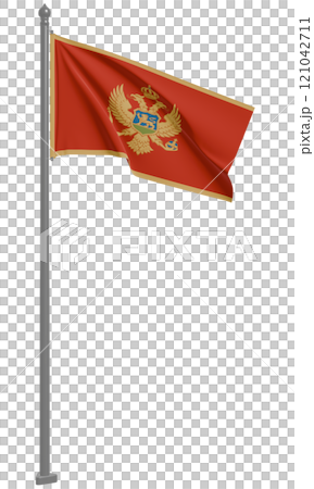 3D illustration of the flag of Montenegro fluttering (front view) 121042711
