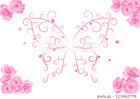 フローリッシュデザインの蝶々イラスト（背景に薔薇を添えて） 121042776