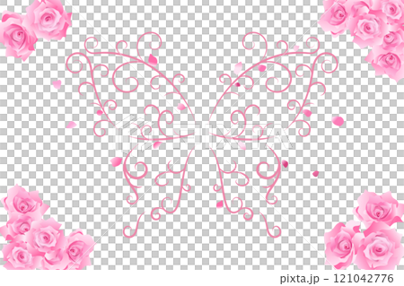 フローリッシュデザインの蝶々イラスト（背景に薔薇を添えて） 121042776