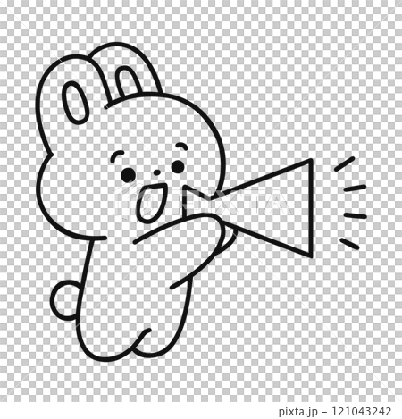 メガホンで応援するウサギ　線画 121043242
