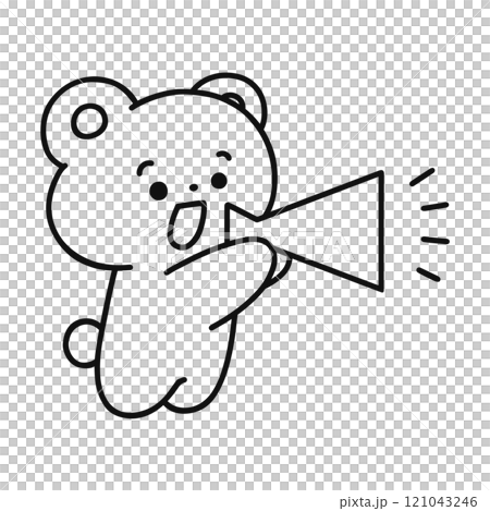 一隻熊用擴音器歡呼的線條畫 121043246