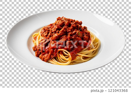 Pasta bolognese on white bowl isolate transparency background, PNG 121043368
