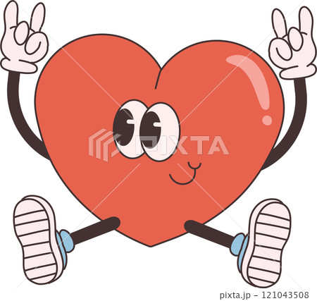 groovy heart character for Valentines day illustration. Retro cartoon style valentines day. groovy heart character for Valentines day illustration. Retro cartoon style valentines day. 121043508