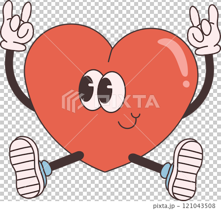 groovy heart character for Valentines day illustration. Retro cartoon style valentines day. groovy heart character for Valentines day illustration. Retro cartoon style valentines day. 121043508