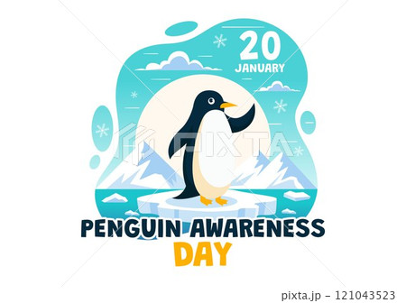 Penguin Awareness Day Vector Illustration on January 20, featuring Penguins and an Iceberg to Promote Animal Conservation in a Flat Background 121043523