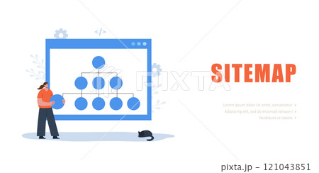 Sitemap Creation concept. Female Developer optimization site structure. Website navigation for the user. Vector illustration Sitemap Creation concept. Female Developer optimization site structure. Website navigation for the user. Vector illustration 121043851