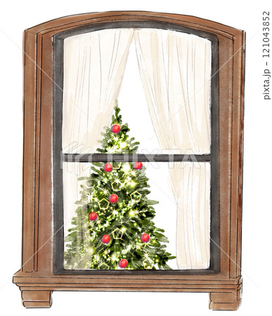 窓辺に飾られたクリスマスツリー 121043852