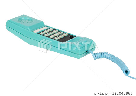 blue retro push-button phone blue retro push-button phone 121043969