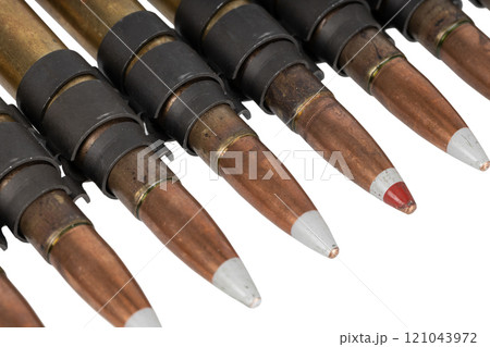 .50 BMG caliber machine gun ammunition belt with cartridges. .50 BMG caliber machine gun ammunition belt with cartridges. 121043972
