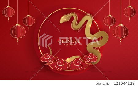 Chinese new year 2025 of the snake banner template design with snake, chinese lantern and chinese fan red background. red traditional chinese vector design with snake. Chinese new year 2025 of the snake banner template design with snake, chinese lantern and chinese fan red background. red traditional chinese vector design with snake. 121044128