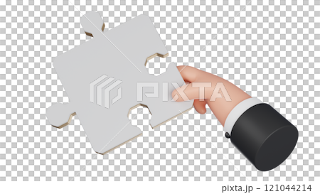 Puzzle in hand. The missing puzzle. Key part of solving a problem. 121044214