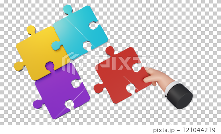 composite image of hand holding jigsaw puzzle 121044219