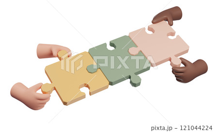 Team work diversity concept. hand hold jigsaw puzzle 121044224