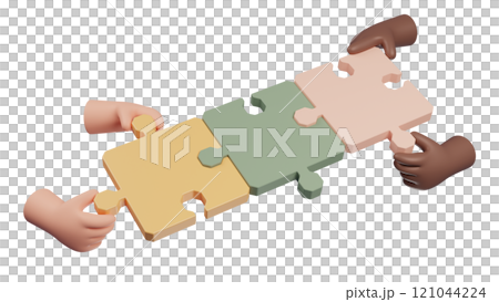 Team work diversity concept. hand hold jigsaw puzzle 121044224