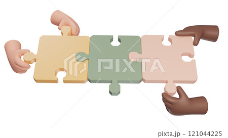 Team work diversity concept. hand hold jigsaw puzzle 121044225