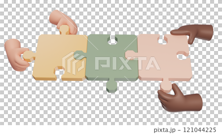 Team work diversity concept. hand hold jigsaw puzzle 121044225