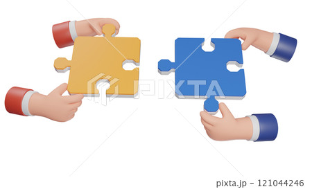 Jigsaw puzzle blue and yellow piece for connect. business connection concept. 121044246