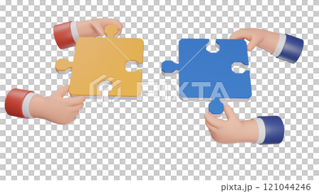 Jigsaw puzzle blue and yellow piece for connect. business connection concept. 121044246