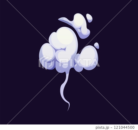 Cartoon thick, swirling smoke cloud rises into the sky. Isolated vector white and dense air flow curling in chaotic tendrils, casting eerie soft haze veil. Cigarette smog, hot drink steam or fog puff Cartoon thick, swirling smoke cloud rises into the sky. Isolated vector white and dense air flow curling in chaotic tendrils, casting eerie soft haze veil. Cigarette smog, hot drink steam or fog puff 121044500