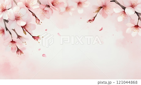 淡いピンクの桜と水彩風の柔らかい背景 淡いピンクの桜と水彩風の柔らかい背景 121044868