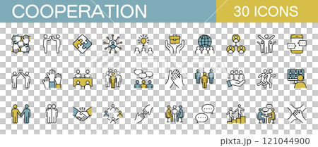 協力に関するラインアイコンセット　ビジネスやチャリティーなど　カラー 121044900