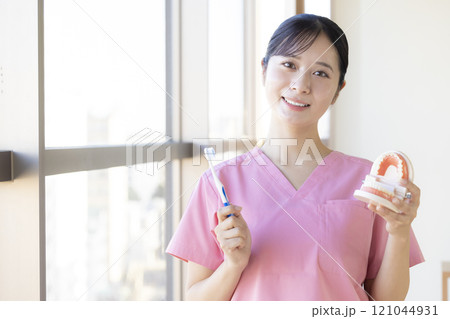 歯磨き指導をする歯科衛生士 121044931