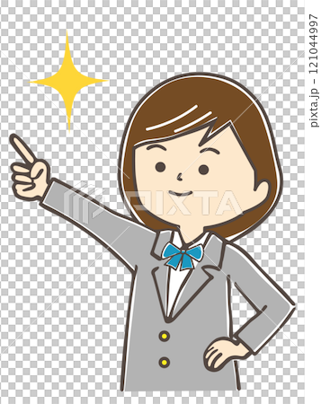 A girl in a uniform, pointing with her hand on her hip A girl in a uniform, pointing with her hand on her hip 121044997