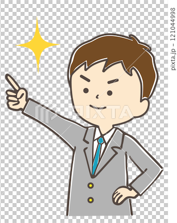 A boy in uniform with his hand on his hip and pointing A boy in uniform with his hand on his hip and pointing 121044998