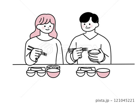 栄養のある食事をしている若い夫婦 栄養のある食事をしている若い夫婦 121045221