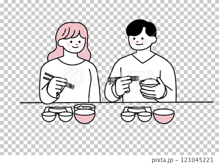 栄養のある食事をしている若い夫婦 栄養のある食事をしている若い夫婦 121045221