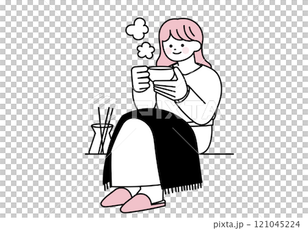 一個女人喝茶放鬆的插圖 121045224