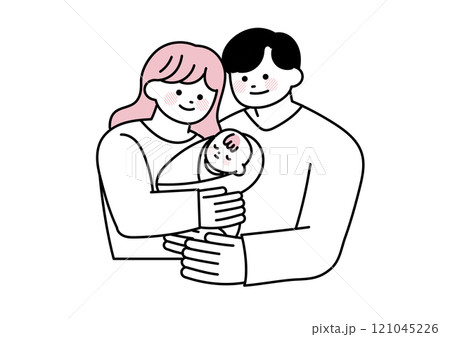若い夫婦と赤ちゃんのイラスト 121045226