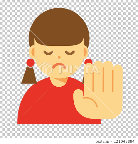 一個女人閉著眼睛拒絕的插圖 一個女人閉著眼睛拒絕的插圖 121045894