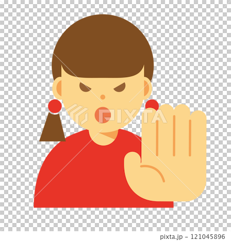 Illustration of an angry woman refusing or stopping Illustration of an angry woman refusing or stopping 121045896