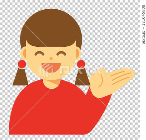 一個微笑的女人舉起一隻手的圖標 121045908