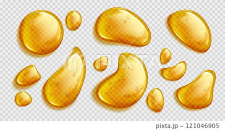 Oil or honey drops set isolated on transparent Oil or honey drops set isolated on transparent 121046905