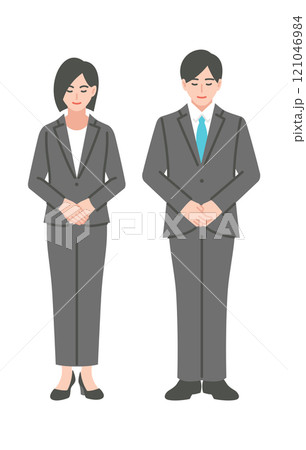 お辞儀をする会社員の男女の全身	 121046984
