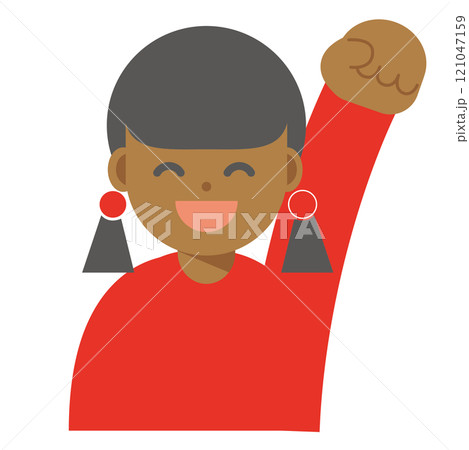 拳を上げる笑顔の女性のアイコン 121047159