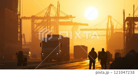 Foreman control loading Containers box from Cargo freight ship for import export. Logistic Concept Foreman control loading Containers box from Cargo freight ship for import export. Logistic Concept 121047238