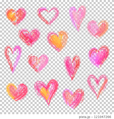 クレヨンで描いたようなハートいろいろ 121047266