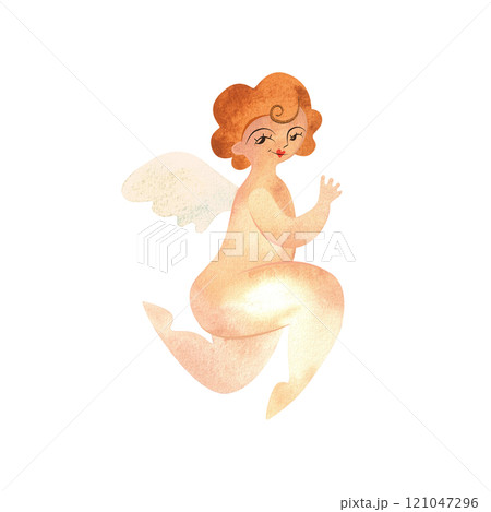 Cupid or Amor, the Greek god of love. Golden-haired baby with wings. Character. Isolated watercolor illustration for Valentine. Clipart. Cupid or Amor, the Greek god of love. Golden-haired baby with wings. Character. Isolated watercolor illustration for Valentine. Clipart. 121047296