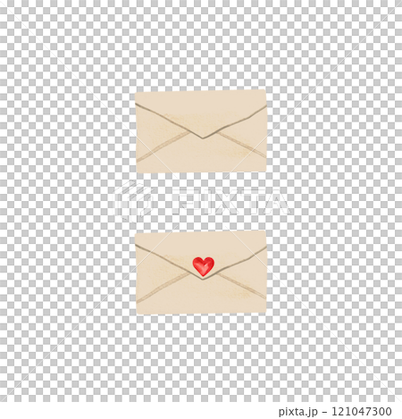 Vintage paper envelope for valentine with a heart made of sealing wax. Mail. Message with a declaration of love. Isolated watercolor illustration. Clipart. 121047300
